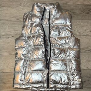 NEW PINK Victoria's Women's Secret Silver Bling Shiny Puffer Vest Jacket Size XS